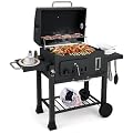 CHEFJOY Barrel Charcoal Grill with Side Tables, 544 sq.in Cooking Space, Portable Camping Grill w/Wheels, Charcoal Tray, Pull-out Ash Tray, Thermometer, Outdoor BBQ Grill for Patio, Backyard, Party