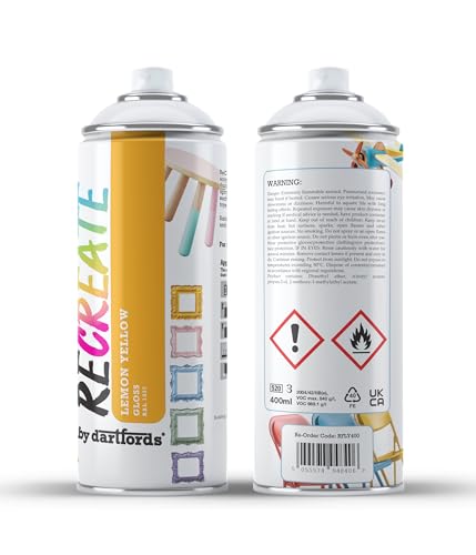 RECREATE Pintura en aerosol amarillo limón brillante para madera, metal, plástico, secado rápido, suave, duradera, fácil de aplicar, adecuada para interiores y exteriores, para muebles, manualidades