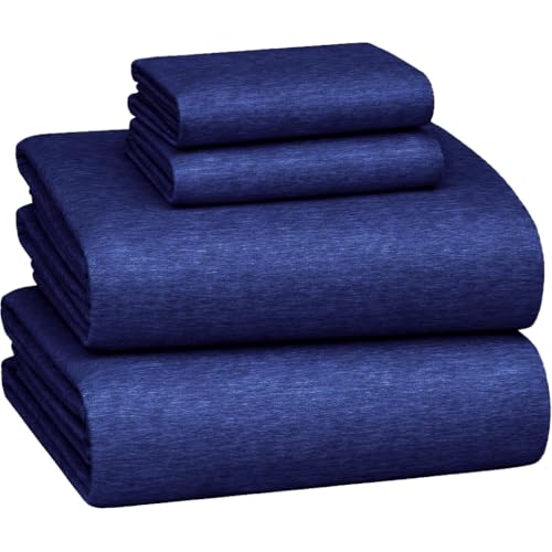 Image of Briarwood Home Heather Flannel Sheet Set, 100% Natural Cotton, Soft, Warm & Deep Pocket, Advanced Nano-Tech Making it Resistance to Pilling; Brushed 6 Times for Softness (Navy Blue, Twin)