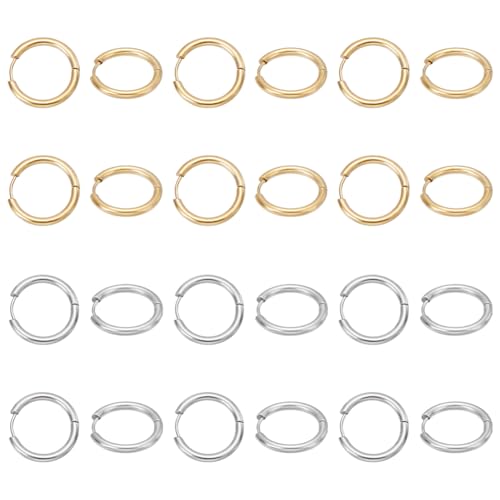UNICRAFTALE 32pcs 2 couleurs Boucles D'Oreilles Créoles Huggie 20mm Manchette d'Oreille Doré Boucle d'Oreille Créole Acier Inoxydable Boucles d'Oreilles Rondes Bijoux Cadeau pour Femme