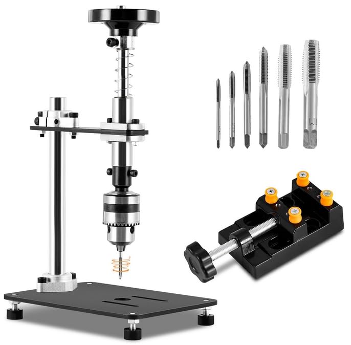 MXBAOHENG Manual Tapping Machine Taps and Dies Set with Bench Vice & 6 Taps for Metal Wood Plastic