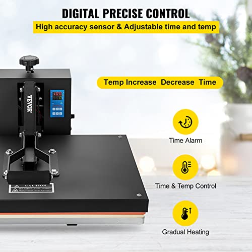Vevor Heat Press Machine, 16X24In / 40X61Cm, Clamshell Sublimation Transfer Printer Teflon Coated, Digital Precise Heat Control, Silicone Sponge Powerpress For T-Shirt Bag Pad Pillow #TOP3