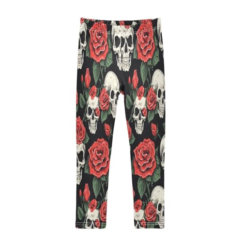 Bolaz Toddler Girls Leggings Printed Yoga Pants Leggings Red Rose Skeleton for Kids