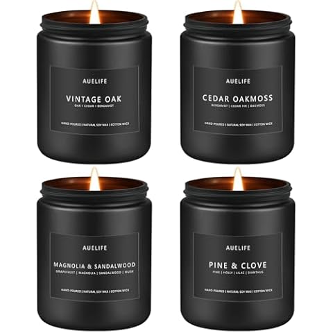 Scented Candles Set | Candle Gifts for Men - Soy Candles for Home Scented, Masculine Candle - 4 Pack Aromatherapy Candle Scents of Vintage Oak/Magnolia & Sandalwood/Cedar Oakmoss/Pine & Clove Cover