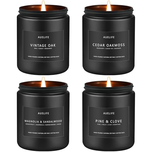 Scented Candles Set | Masculine Candle, Gifts for Men – Soy Candles for Home Scented – 4 Pack Aromatherapy Candle Gift – Scent of Vintage Oak/Cedar Oakmoss/Magnolia & Sandalwood/Pine & Clove