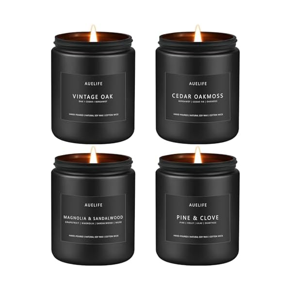 Scented Candles Set | Masculine Candle, Gifts for Men – Soy Candles for Home Scented – 4 Pack Aromatherapy Candle Gift – Scent of Vintage Oak/Cedar Oakmoss/Magnolia & Sandalwood/Pine & Clove