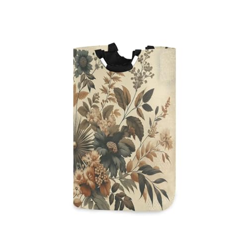 Jihqo Laundry Hamper Basket Vintage Botanical Retro Flowers Collapsible Nursery Storage Bin Waterproof Clothing Baskets for Home Bedroom Bathroom Washing Room