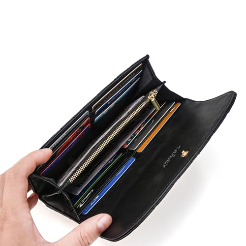 Luxury Quilted Leather Wallet Flap Long Wallet Credit Card Holder Coin Purse Business Card Holder Lady Clutch Gift for Women Girl Black4