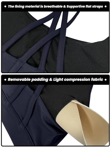 Image of Women's Strappy Sports Bras Light Compression Crop Criss Cross Back Padded Workout Yoga Bra Supportive U Neckline