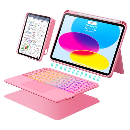 Image of Keyboard Case for iPad 11th (A16) & 10th Generation，Ultra-Light Magnetic Detachable Keyboard with Multi-Touch Trackpad - Backlit Keys,Adjustable Stand Case for iPad 11 inch 2025&10th Gen (Pink)