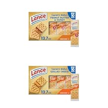 Lance Sandwich Crackers, Captains Wafers Peanut Butter and Honey, 10 Packs, 6 Sandwiches Each and Lance Sandwich Crackers, Captains Wafer Grilled Cheese, 10 Individual Packs, 6 Sandwiches Each