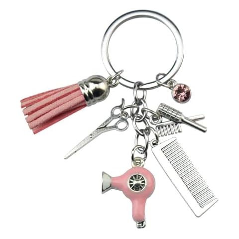 Fuqimanman2020 Scissor Dryer Comb Tassel Keychain Hairdresser Charm Keychain Stylish Barber Gift-B Pink Cover