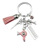 Fuqimanman2020 Scissor Dryer Comb Tassel Keychain Hairdresser Charm Keychain Stylish Barber Gift, B Pink, 1