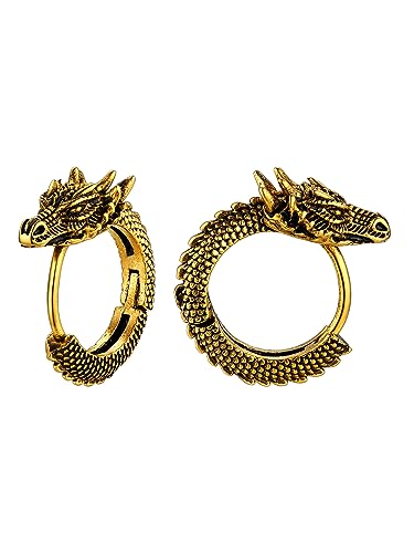 Richsteel Joyeria Pendientes Oro Hombre, Aros Dragon, 2pcs, 11.3mm Diametro