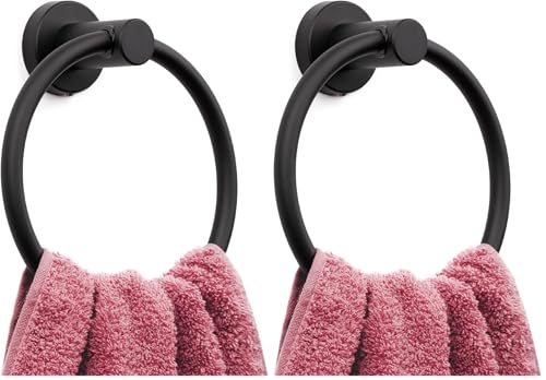 Image of MARMOLUX ACC Matte Black Towel Ring - SUS304 Stainless Steel Wall Mounted Hand Towel Holder for Bathroom - Kitchen & Bathroom Towel Rack - Black Hanger (Pack of 2)
