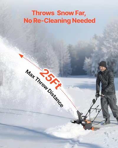 VEVOR Electric Snow Blower, 20 inch 15A Corded Snow Thrower with Dual LED Headlights & 180° Rotating Chute, 25FT Throwing Distance, 12\" Depth Clearing, Walk-Behind Snowblower for Driveway Sidewalk - Thumbnail 3