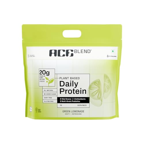 Image of Ace Blend DAILY, 20G Complete Vegan Plant Protein Powder & Superfoods, Blended for Men & Women, Gut Friendly, Complete Greens, Antioxidants, Empowers Fat Loss | Green Lemonade | 15 Serving