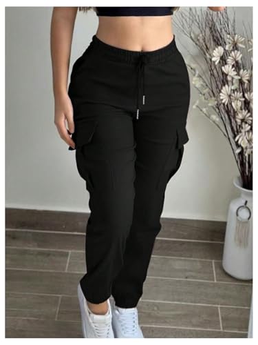 SweatyRocks Women's Cargo Pants Drawstring Waist Joggers Long Trousers with Pockets3