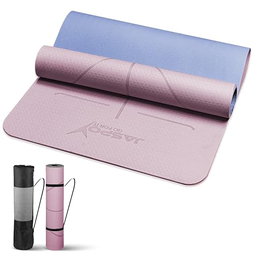 Image of JASPO Ease Yoga Mat 6mm Extra Wide with Carry Strap & Bag, Non-Slip Anti-Skid Exercise Mat, Non-Toxic Latex-Free, Lightweight & Tear-Resistant Workout Mat for Yoga, Pilates, Meditation & Home Gym (6ft X 2.62ft) (Dark Pink)