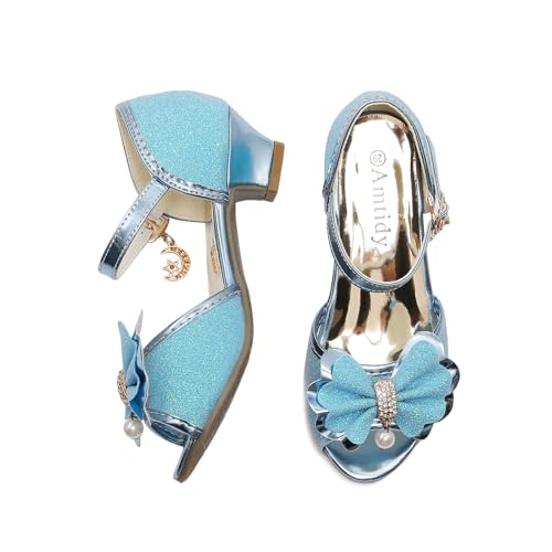 Image of Amtidy Girls Glitter Bow Low Heel Princess Shoes, Mary Jane Ankle Strap Dress Pumps for Wedding Birthday Party Performance