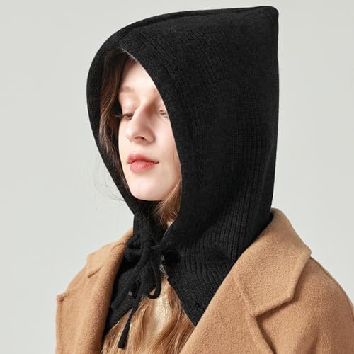 BSITSSS Warme Kapuzenschal 2 in 1, Multifunktionale Schalmütze Damen, Modisch Weiches Balaclava Damen, Schal mit Kapuze mit Kordelzug, Mützenschal für Outdoor-Sportarten