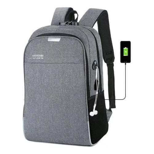 Mochila Executiva Antifurto para Notebook 15,6″ com Cadeado Embutido, Porta USB e Saída Fone – Resistente à Água, Reforçada, Confortável, Ideal para Viagem, Trabalho e Faculdade (Cinza)