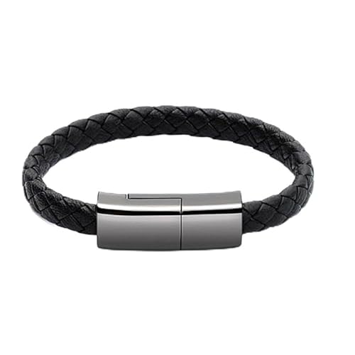 Bracelet Charger Type C to Lightning Charging Cable 20 cm Short Portable Emergency Spare Cord Fashion Leather Braided Wrist Perfect Travel Cable for iOS iPad (TYPEC interface 20cm)