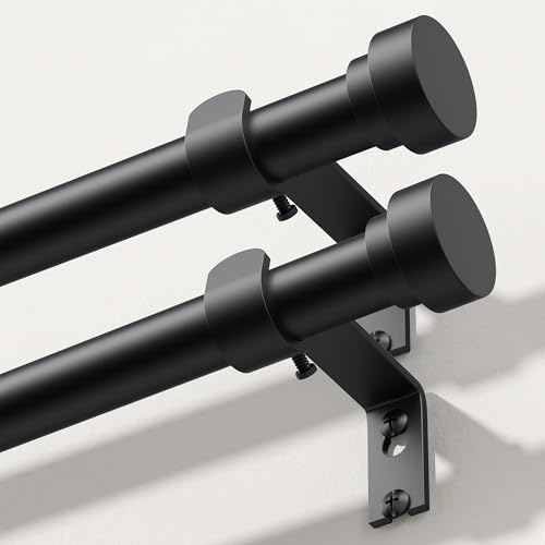 Wolistsa Curtain Rods 2 Pack Modern 1 Inch Pole 36-45 Inch Matte Black