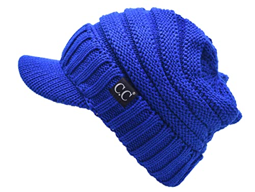 Image of C.C Trendy Warm Oversized Chunky Soft Oversized Ribbed Slouchy Knit Hat with Visor Brim