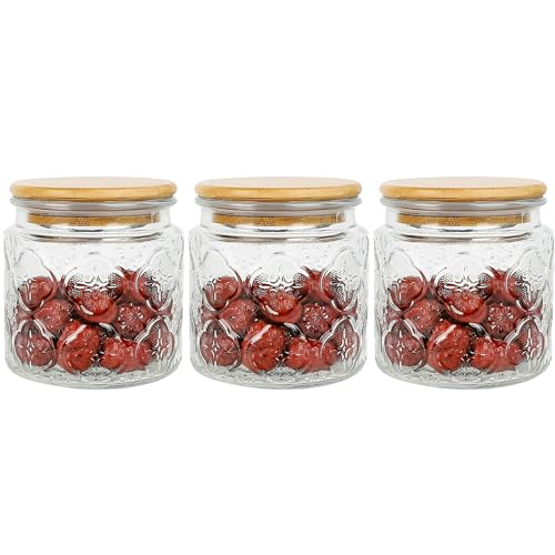 Danmu Art Tea Coffee Sugar Canisters Sets Glass Jars with Lids Set of 3 Glass Airtight Storage Jars with Bamboo Lids (Pattern A, 500ml) - Image 3