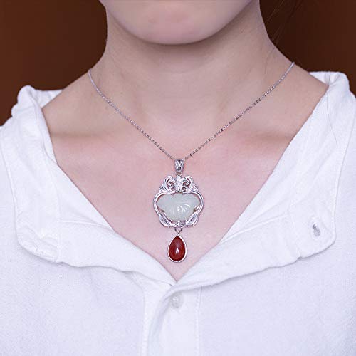 Chaîne de pull papillon argent 925 et jaspe rouge de Hetian - 3