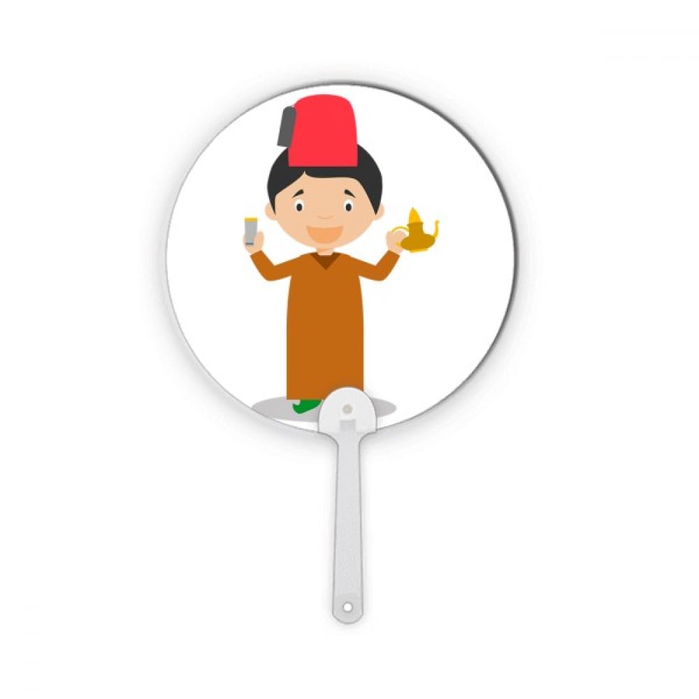 Éventail rond en plastique et chapeau rouge marocain art déco