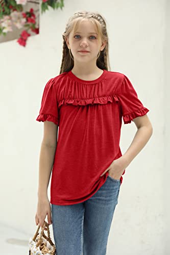 Image of Haloumoning Girls Crew Neck T Shirts Peplum Babydoll Tops Tees 4-15 Years | Girls T-Shirts, Casual Loose Tunic Tops, Cute Ruffle T Shirts, Short Sleeve Shirts, Long Sleeve Blouse