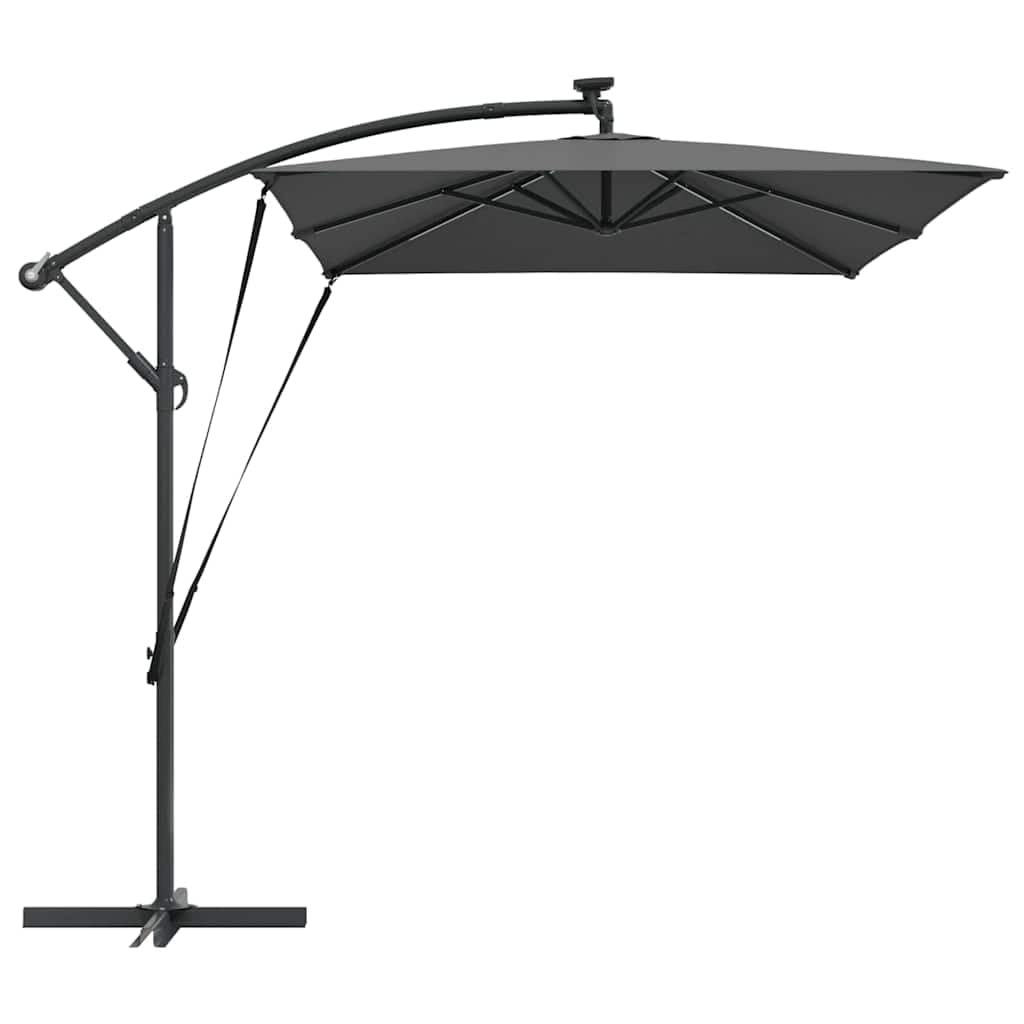 Sonnenschirm mit LED-Lichtleisten Anthrazit freischwingend 294 x 200 x 270 cm aus Polyester Aluminium wetterfest klappbar neigbar mit Solarlicht für Garten Balkon Terrasse