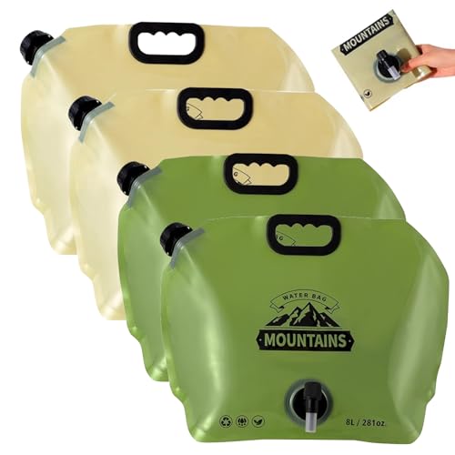 Contenitore d'acqua pieghevole da 8 litri con rubinetto, 4Pcs Contenitori Pieghevoli per Acqua, Tanica Acqua, Contenitore per Acqua Pieghevole Portatili per Campeggio Emergenza Picnic Barbecue Viaggio