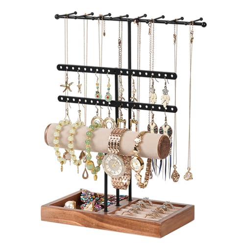 Présentoir à Bijoux, Presentoir Boucle D'oreille avec Base, Arbre à Bijoux à 5 Niveaux, Support pour Montre et Boucles d'Oreilles, pour Chaînes Boucles d'Oreilles Bagues Bracelets Montres (Noir)