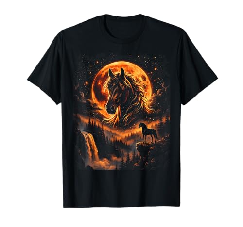 Majestic Horse Spirit Animal Retro Full Moon Silhouette T-Shirt