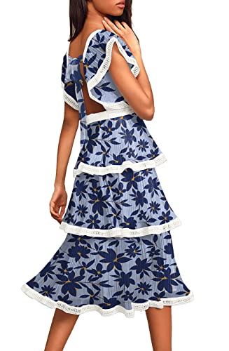 Image of ETCYY Women's Summer Ruffle Maxi Dress Tiered Layed Chiffon Short Sleeve Beach Boho Floral Party Wedding Guest Long Dresses