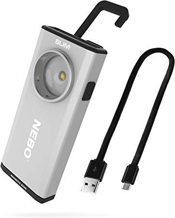 NEBO 500-Lumen LED COB Work Flashlight: Rechargeable Light Equipped with Dimming and Power Memory Recall Featuring A Pocket Clip, Hanging Hook and Magnetic Base Slim 6694 - Silver