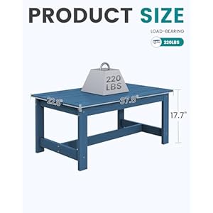 SERWALL HDPE Outdoor Coffee Table All Weather Patio Coffee Table Rectangle Adirondack Outdoor Table Fits with Outdoor Sectional Couch for Outside Deck Porch Lawn 378 x 228 Blue