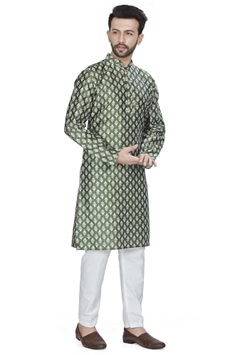 Image of BE ACTIVE Cotton Jacquard Blend Kurta for Men | Traditional and Elegant Design| Indian Kurta| | Full Sleeve Kurta| Classic Ethnic Elegance Green