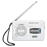 Tragbares Mini-Taschen-AM-FM-Radio, batteriebetrieben, multifunktional, Silbergrau, Elegantes Geschenk für Eltern, Großeltern, ABS-Material