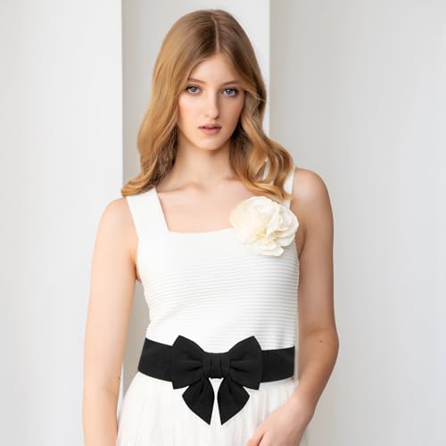 Women's Bow Knot Wide Elastic Waist Belt Elastic Bow Belt Wide Stretch Belts Black Bowknot Stretch Belts Stretchy Waistband Ladies Waist Accessories Vintage Bowknot Stretchy Cinch for Dress Jeans4