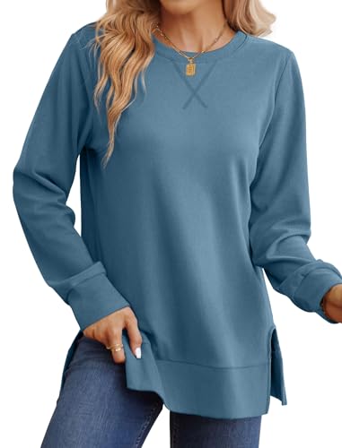 Saloogoe Camisetas de manga larga para mujer, sudaderas de trabajo activas, ropa de otoño 2023, talla XL, 01-azul, XL