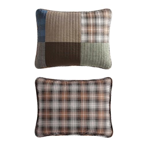 Image of Eddie Bauer - Queen Quilt Set with Sham, Reversible Cotton Bedding, Lightweight All-Season, Pre-Washed, Classic Patchwork Green