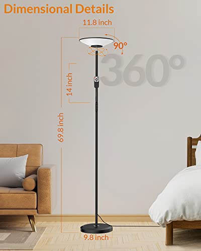 Lepower Torchiere Floor Lamp, Led Standing Lamp With Wall Switch And Remote Control, 50 Lighting Effects Modern Pole Lamp, Bright Tall Floor Lamps For Living Room, Bedroom, Office, Dorm, Corner #TOP4