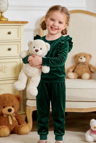 Image of Arshiner Girls 2 Piece Outfits Velour Tracksuit Ruffle Sweatshirt Sweatpant | Cute Clothes, Sweatsuit, Long Sleeve Pullover, Fall Winter Clothing Sets, for 3-10 Years