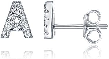 PAVOI 925 Sterling Silver CZ Simulated Diamond Stud Earrings Fashion Alphabet Letter Initial Earrings - A