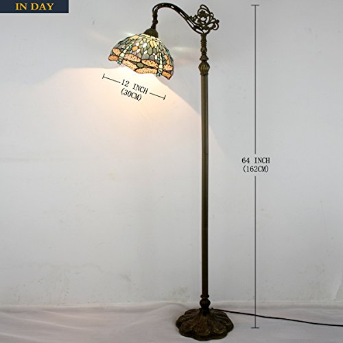 Tiffany Floor Lamp Dragonfly 64"Tall LED Industrial Pole Vintage Boho Stained Glass Standing Corner Bright Reading Soft Light Arched Gooseneck Adjustable-Living Room Kids Bedroom Farmhouse WERFACTORY - Thumbnail 3