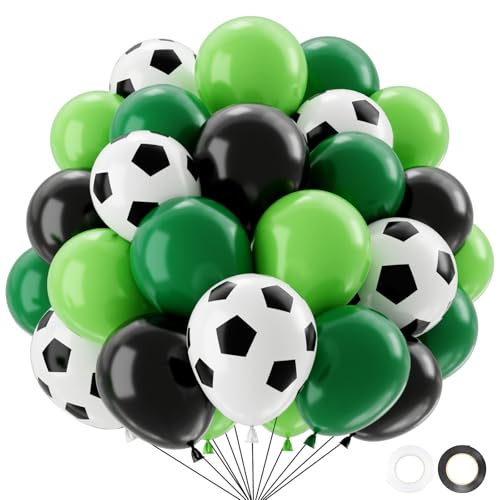 QIFU Ballons De Football 50 Pièces 12 Pouces Ballons Latex,Ballon Vert Noir, Ballon Anniversaire Football Enfant,Decoration Fete,Pour Garçon Enfant...